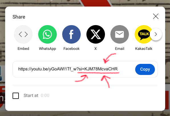 分享連結的網址，後面有一串 ?si=xxxxxxxxxxx 的文字。